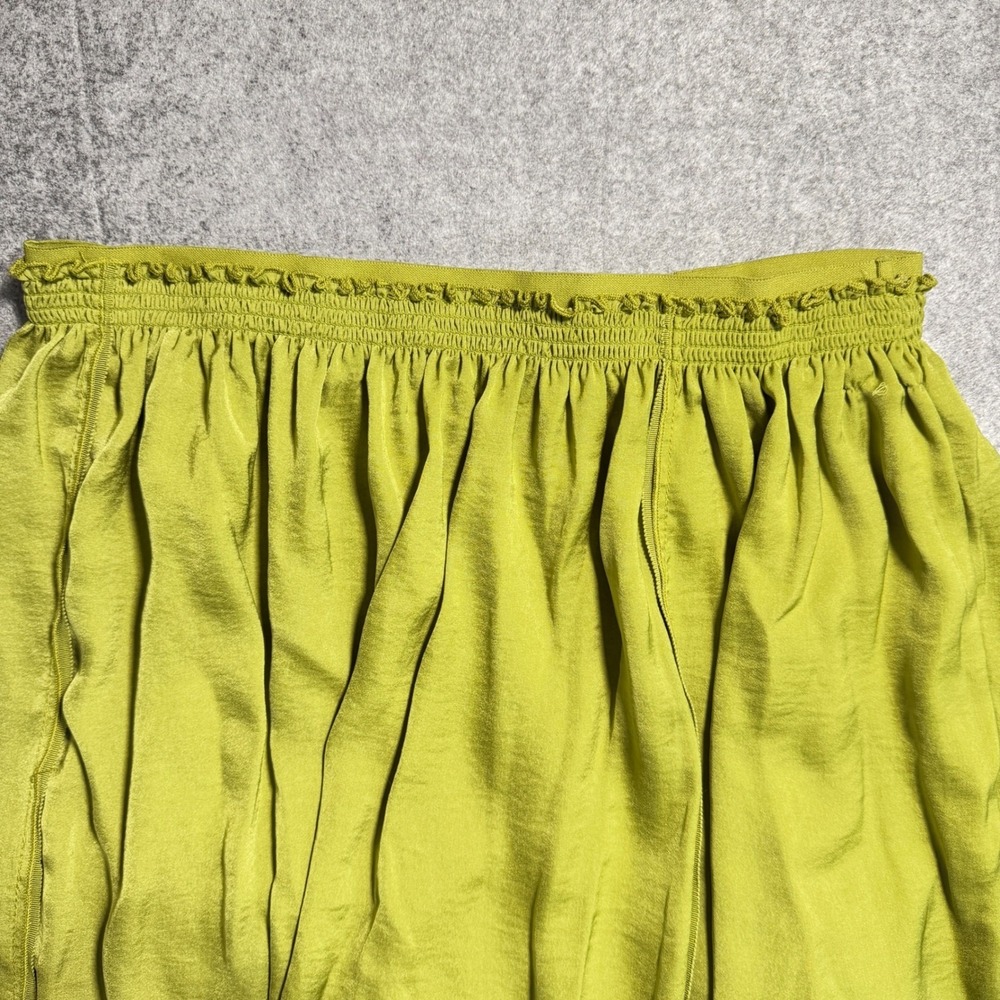 Tahari Womens Olive Green Smocked Waist Maxi Skirt Side Slits Ruffle Trim L Flow - Picture 7 of 11